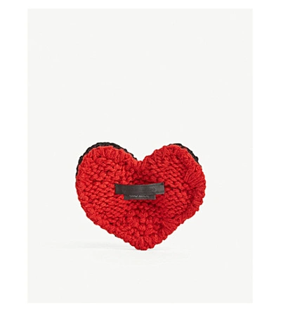 Shop Prada Heart Safety-pin Wool Brooch In Red/black