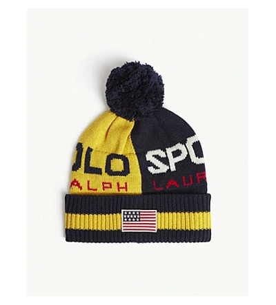 Shop Polo Ralph Lauren Polo Sport Colour-blocked Wool-blend Beanie In Yellow