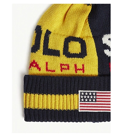 Shop Polo Ralph Lauren Polo Sport Colour-blocked Wool-blend Beanie In Yellow