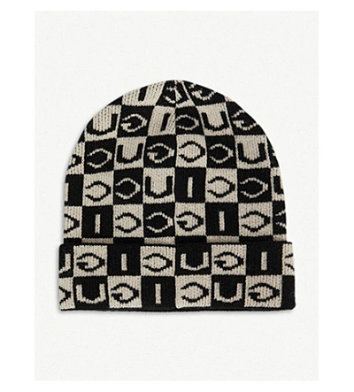 Shop Gucci Checkerboard Wool Beanie Hat In Black White