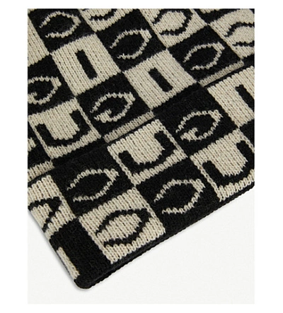 Shop Gucci Checkerboard Wool Beanie Hat In Black White