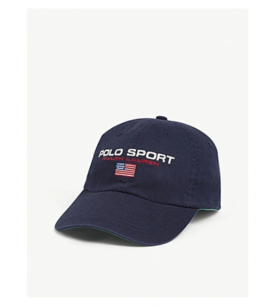 Shop Polo Ralph Lauren Embroidered Logo Cotton Baseball Cap In Navy W/ Polo Sport