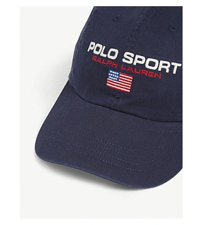 Shop Polo Ralph Lauren Embroidered Logo Cotton Baseball Cap In Navy W/ Polo Sport