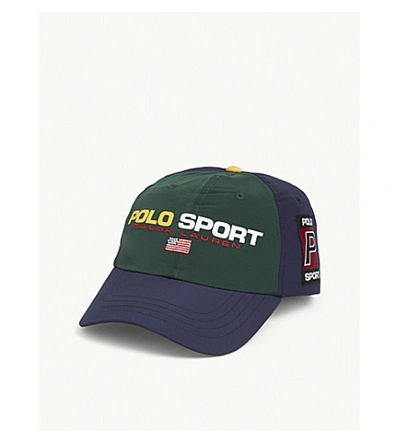 Shop Polo Ralph Lauren Printed Logo Nylon Baseball Cap In Green/ Cruise Navy