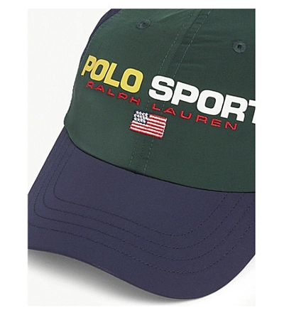 Shop Polo Ralph Lauren Printed Logo Nylon Baseball Cap In Green/ Cruise Navy