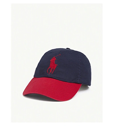 Shop Polo Ralph Lauren Oversized Pony Logo Cotton Baseball Cap In Newport Navy/ Rl2000 Red