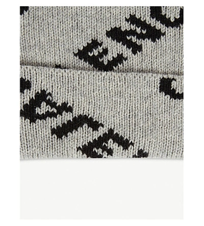 Shop Balenciaga Logo Intarsia Wool-blend Knitted Beanie In Grey Black