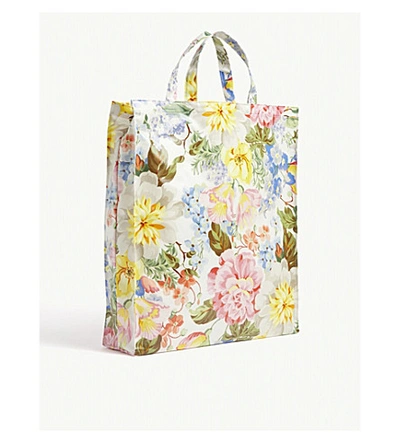 Shop Gucci Floral Coated Cotton Tote Bag In Multi