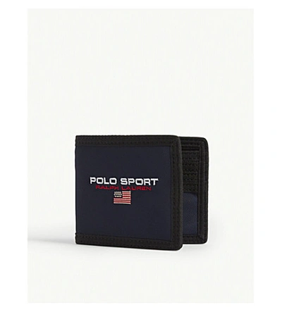 Shop Polo Ralph Lauren Logo Print Nylon Billfold Wallet In Newport Navy