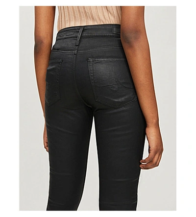 Shop Ag Farrah Skinny Ankle Leather-look High-rise Jeans In Lt-super Black