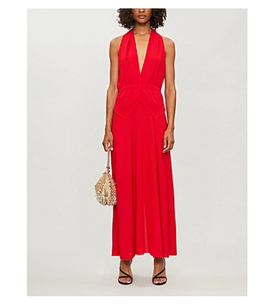 Shop Roland Mouret Katana Sleeveless Wool Maxi Dress In Scarlet Red