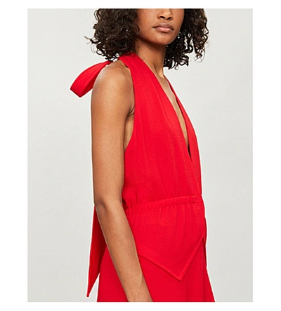 Shop Roland Mouret Katana Sleeveless Wool Maxi Dress In Scarlet Red