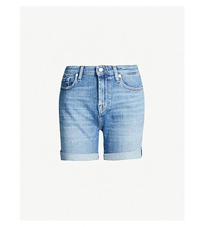 Shop 7 For All Mankind Faded Boyfriend-fit High-rise Denim Shorts In Offshore