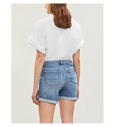 Shop 7 For All Mankind Faded Boyfriend-fit High-rise Denim Shorts In Offshore