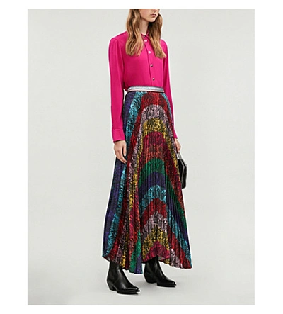 Shop Alice And Olivia Katz Snake-print Satin Maxi Skirt In Rainbow Snake Stripe