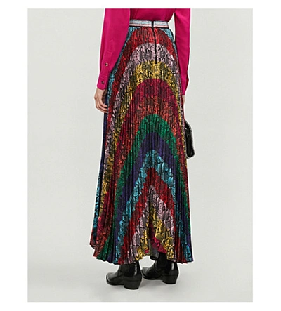 Shop Alice And Olivia Katz Snake-print Satin Maxi Skirt In Rainbow Snake Stripe