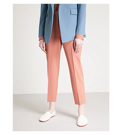 Shop Theory Treeca Cropped Stretch-wool Tapered Trousers In Pink Russet