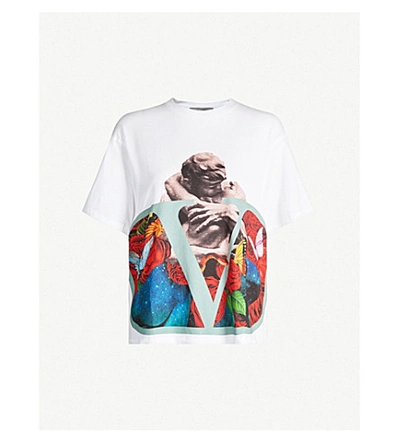 Shop Valentino Oversized Graphic-print Cotton-jersey T-shirt In White