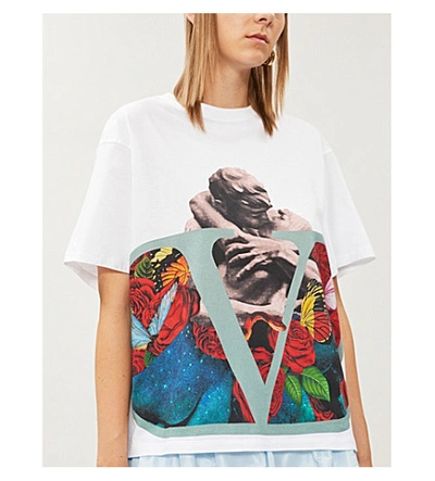 Shop Valentino Oversized Graphic-print Cotton-jersey T-shirt In White