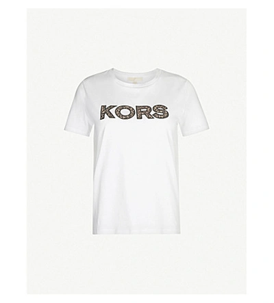 Shop Michael Michael Kors Logo-appliqué Cotton-jersey T-shirt In White