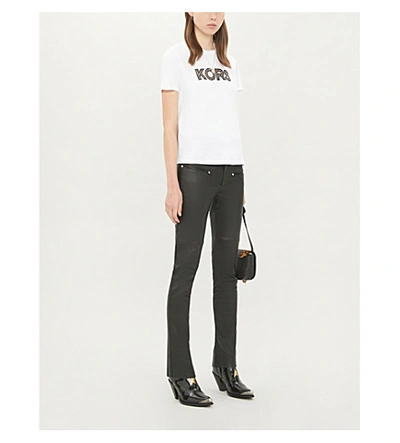 Shop Michael Michael Kors Logo-appliqué Cotton-jersey T-shirt In White