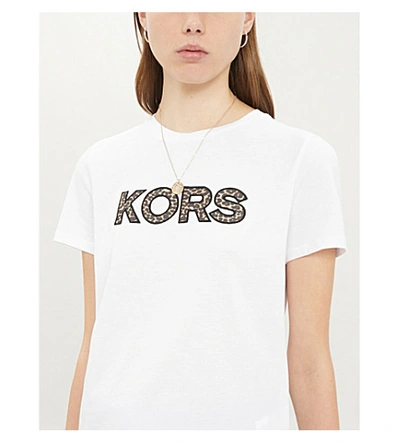 Shop Michael Michael Kors Logo-appliqué Cotton-jersey T-shirt In White
