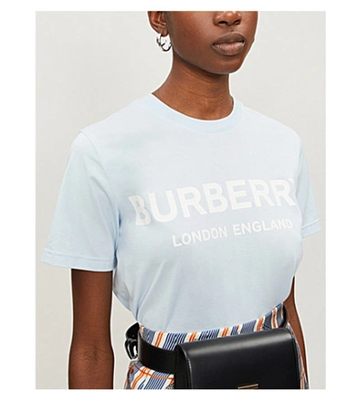 Shop Burberry Logo-print Cotton-jersey T-shirt In Pale Blue