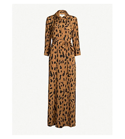 Shop L Agence Cameron Silk-crepe Maxi Dress In Camel Black Animal