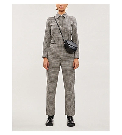 Shop Maje Houndstooth-print Woven Jumpsuit In Grey