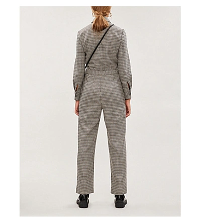 Shop Maje Houndstooth-print Woven Jumpsuit In Grey