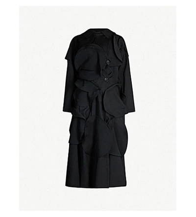 Shop Yohji Yamamoto Fitted Frilled-trim Wool Coat In Black