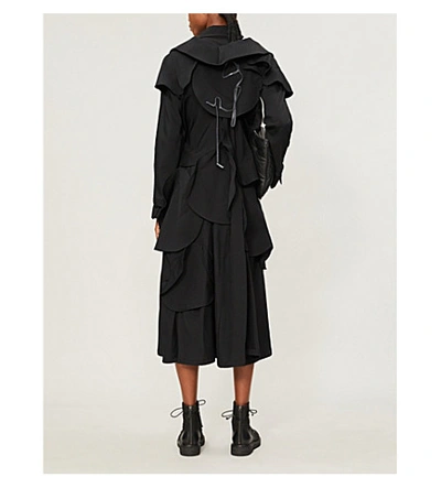 Shop Yohji Yamamoto Fitted Frilled-trim Wool Coat In Black