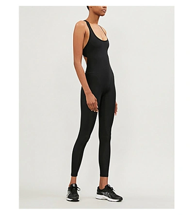 Shop Adam Selman Sport French Cut Stretch-jersey Jumpsuit In Black