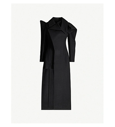 Shop Yohji Yamamoto Asymmetric-collar Wool Coat In Black