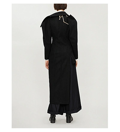 Shop Yohji Yamamoto Asymmetric-collar Wool Coat In Black