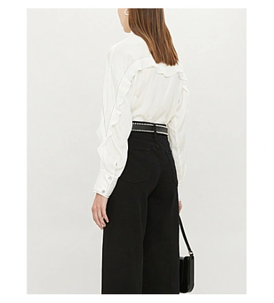 Shop Sandro Ruffled Contrast-stitch Satin Shirt In Ecru