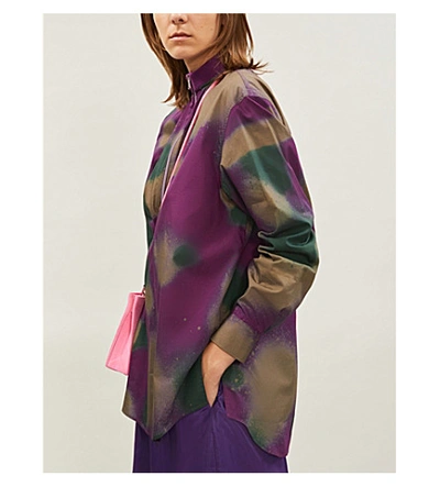 Shop Artica Arbox Splatter-print Cotton And Silk-blend Shirt In Spray Violet