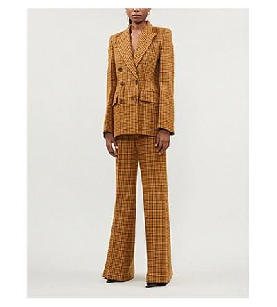 Shop Khaite Bernadette Gingham High-rise Wide-leg Wool Trousers