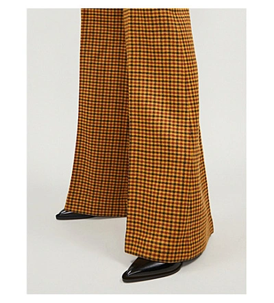 Shop Khaite Bernadette Gingham High-rise Wide-leg Wool Trousers