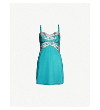 Shop Wacoal Lace Affair Stretch-jersey Chemise In Pagoda Blue