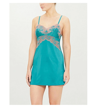 Shop Wacoal Lace Affair Stretch-jersey Chemise In Pagoda Blue