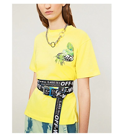 Shop Off-white Graphic-print Stretch-cotton-jersey T-shirt In Yellow+black