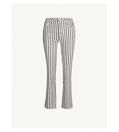 Shop Paige Atley Cropped Flared Striped High-rise Jeans In Cove Stripe