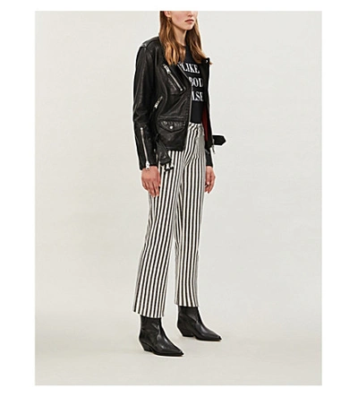 Shop Paige Atley Cropped Flared Striped High-rise Jeans In Cove Stripe