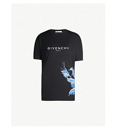 Shop Givenchy Bird-print Cotton-jersey T-shirt In Black