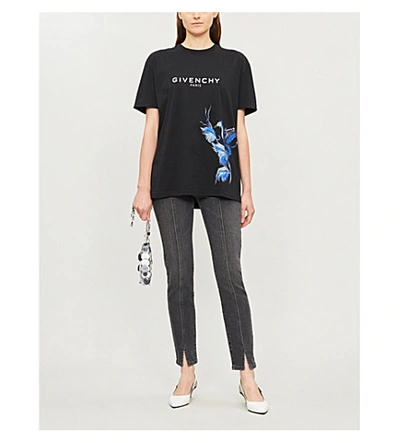 Shop Givenchy Bird-print Cotton-jersey T-shirt In Black