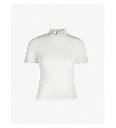 Shop Sandro Crochet-trim Stretch-jersey T-shirt In Ecru