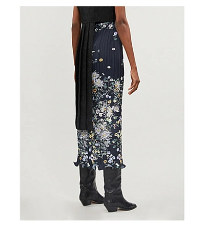 Shop Givenchy Show Floral-pattern Satin-crepe Midi Skirt In Navy/yellow