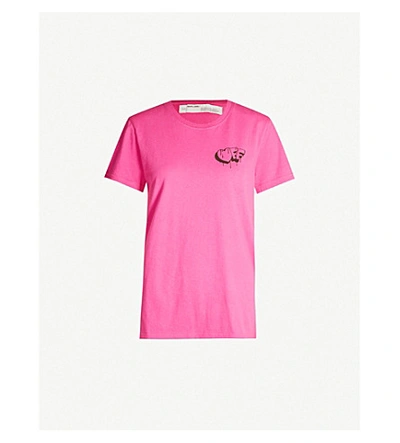 Shop Off-white Markers Logo-print Stretch-cotton Jersey T-shirt In Fuchsia Black