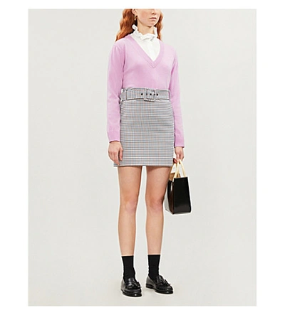 Shop Claudie Pierlot Logo-embroidered V-neck Wool-blend Jumper In Lilas